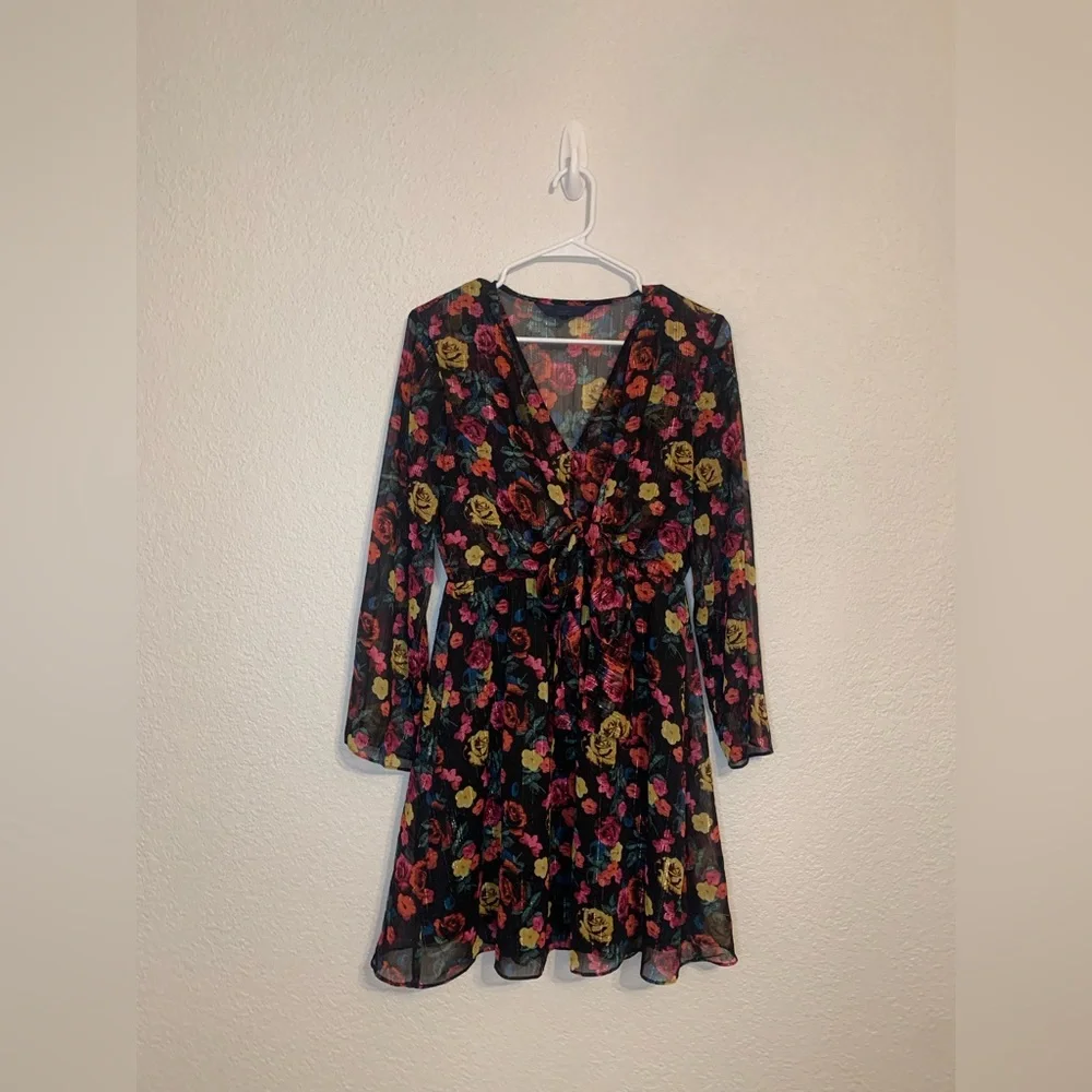 Rachel Rachel Roy Women's Tie-Waist Floral Print Dress Black Size Medium - Picture 4 of 10